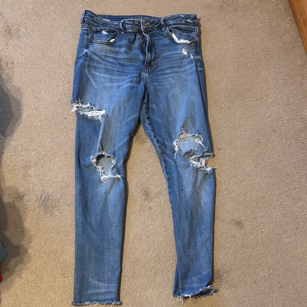 American Eagle Outfitters Distressed Skinny Jeans - Blue